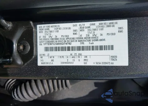 2019 Ford F-150 Xlt z USA, uszkodzony, nr VIN 1FTEW1C54KKD74782